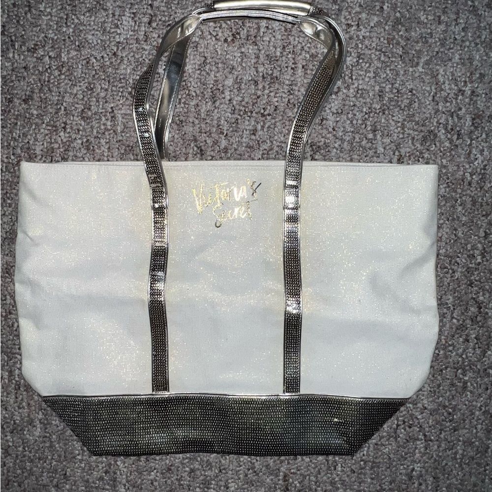 Victoria's Secret  Cream/white and a silver sequins tote bag NEW